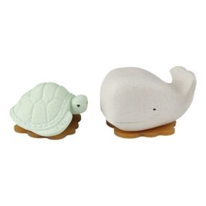 Badespielzeug Set Wal + Schildkröte - Naturkautschuk / upcycled / Frosty White + Sage