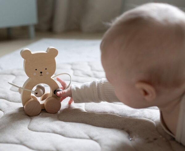 Schiebespielzeug Teddy mit Motorikschleife / Natur (FSC) – Bild 4